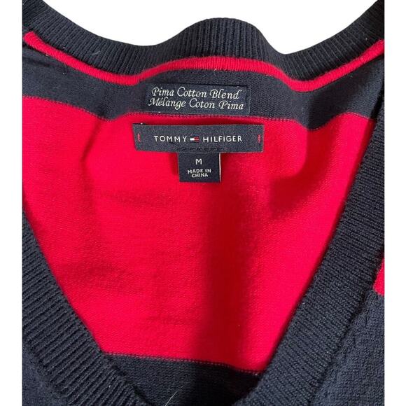 Tommy Hilfiger Pima Cotton Blend Size Medium Pink & Blue V-Neck Sweater Preppy - Picture 7 of 10